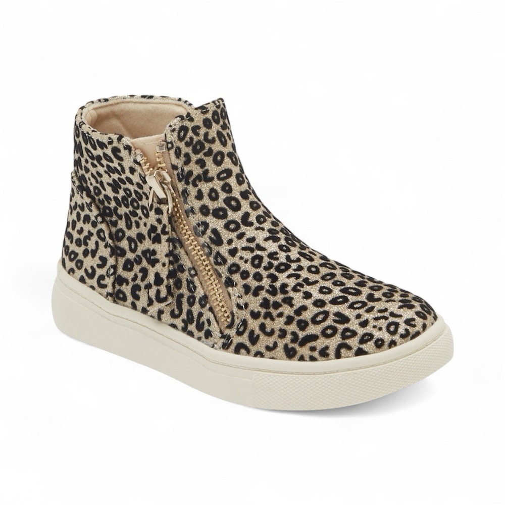 Harper Canyon Kids Londyn Side Zip Shiny Cheetah Print Sneaker Ankle Bootie Sz 1